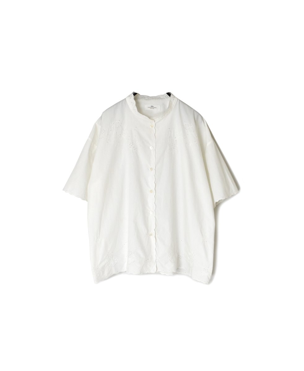 INSL25231(シャツ) 60s POPLIN PLAIN WITH CUT WORK EMBROIDERY MAO COLLAR S/SL SHIRT