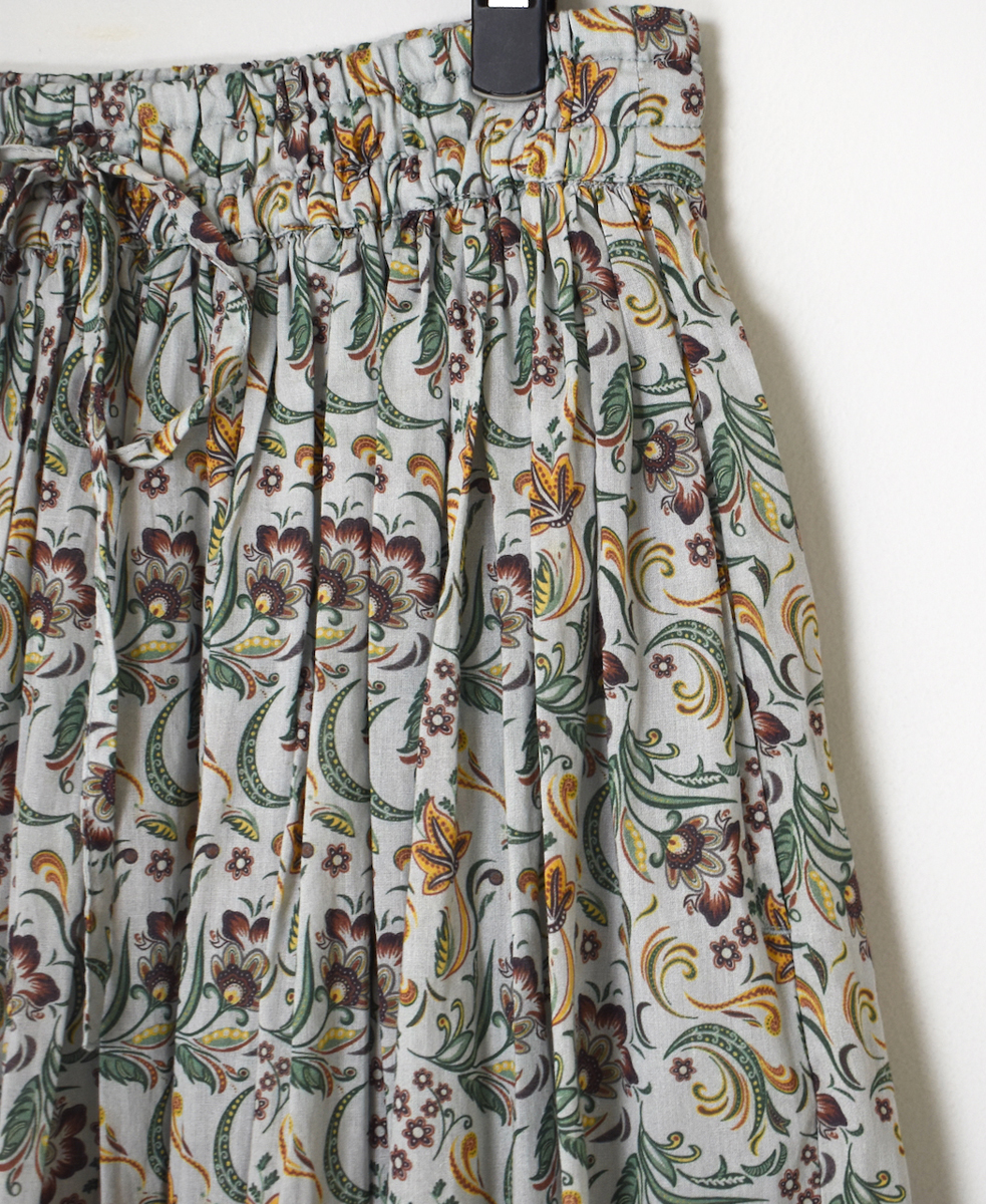 NSL25095(スカート) 80s VOILE PAISLEY FLOWER PRINT GATHERD SKIRT