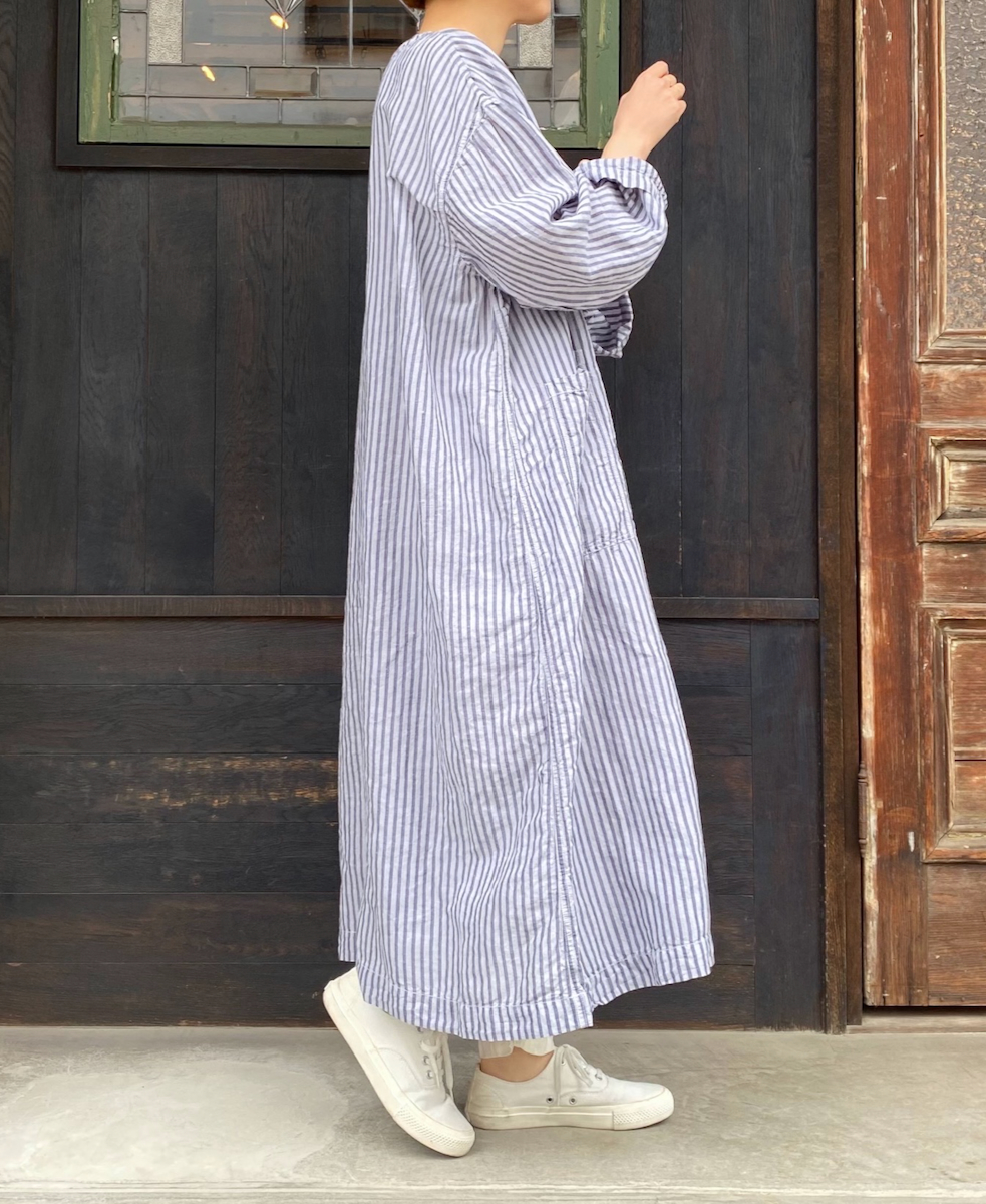 ISNAM2523SD(プルオーバー) COTTON/LINEN STRIPE OVERDYE BOAT NECK LONG PULLOVER