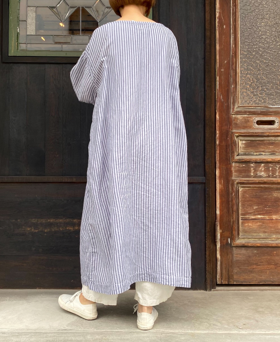 ISNAM2523SD(プルオーバー) COTTON/LINEN STRIPE OVERDYE BOAT NECK LONG PULLOVER