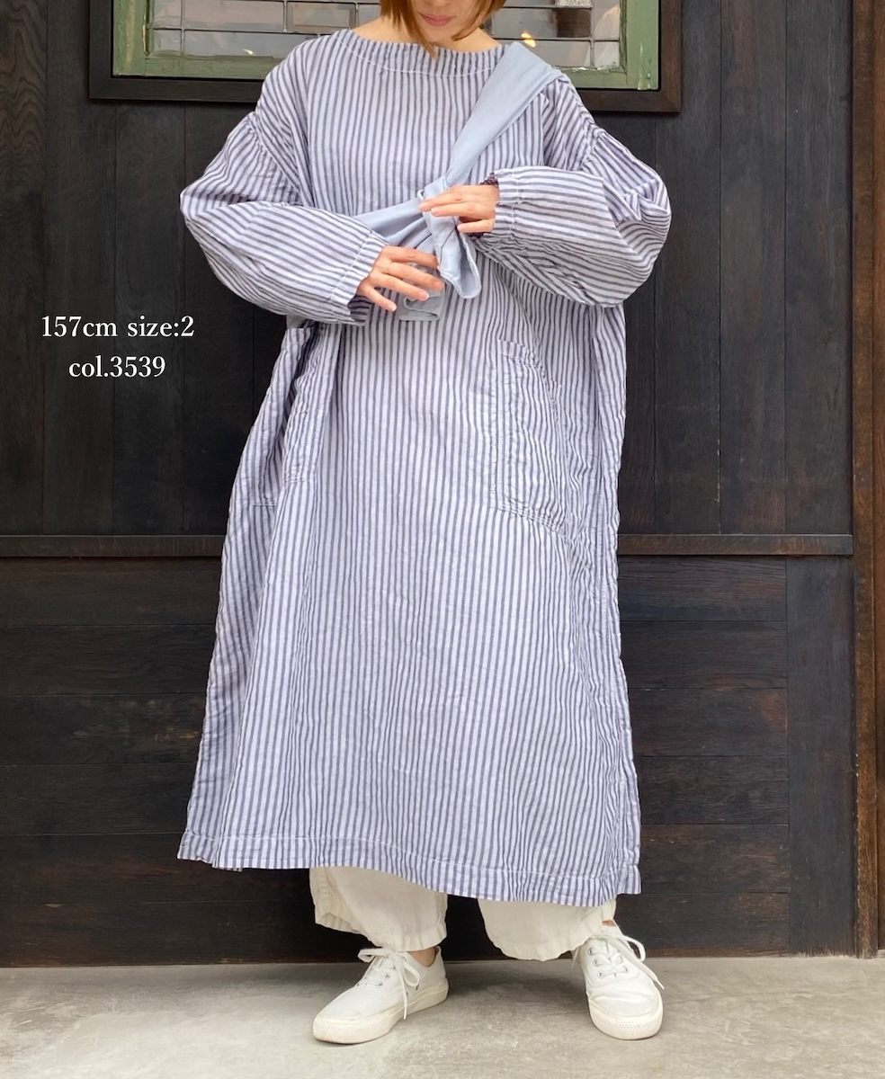 ISNAM2523SD(プルオーバー) COTTON/LINEN STRIPE OVERDYE BOAT NECK LONG PULLOVER
