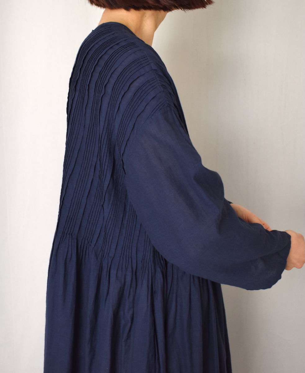 INMDS25044(ワンピース) 100s KHADI(100s×150s) CREW-NECK 3/4SL SHIRT DRESS WITH RANDOM PLEATS