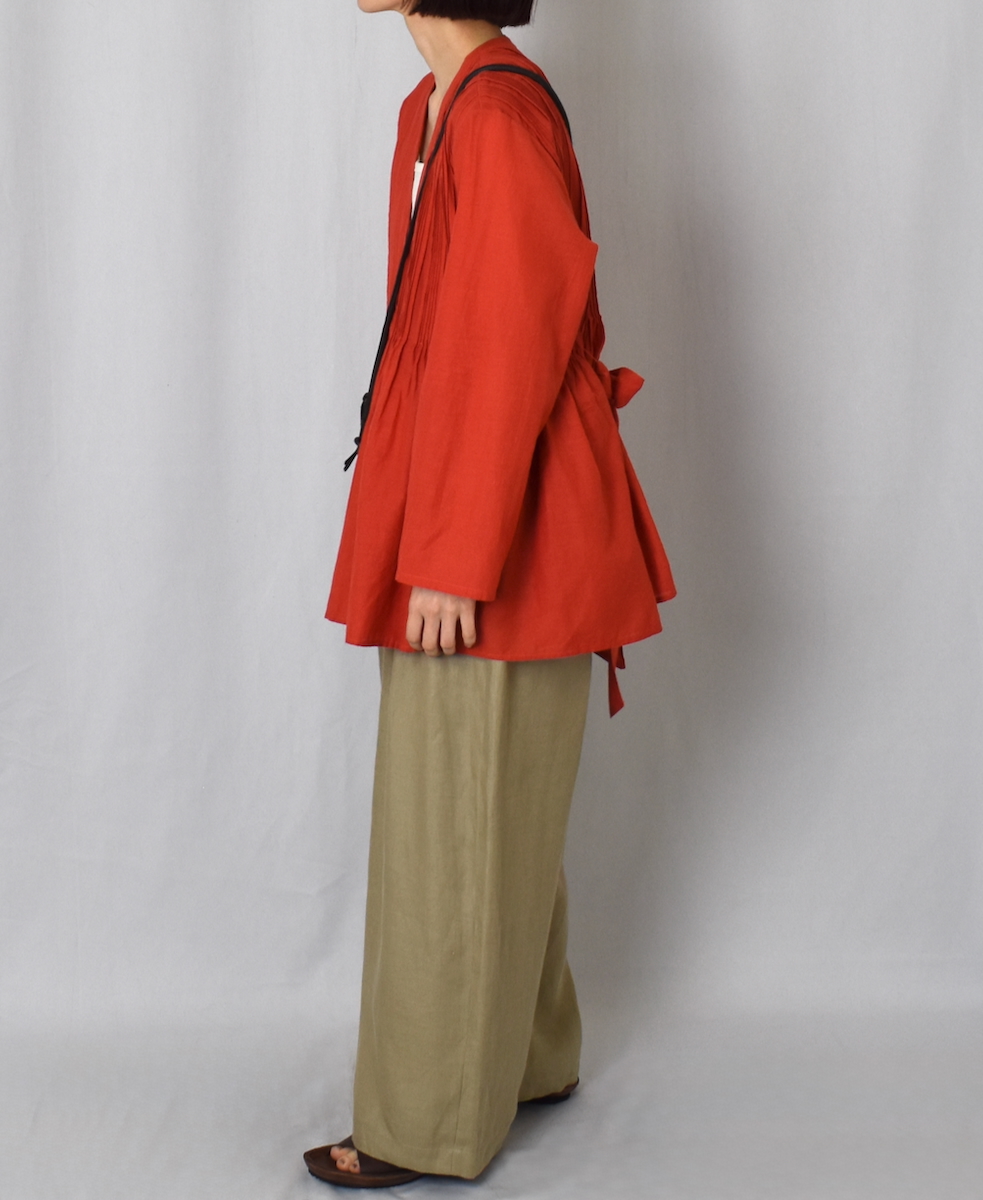 INMDS25041(ブラウス)100s KHADI(100s×150s) WRAP BLOUSE WITH RANDOM PLEATS