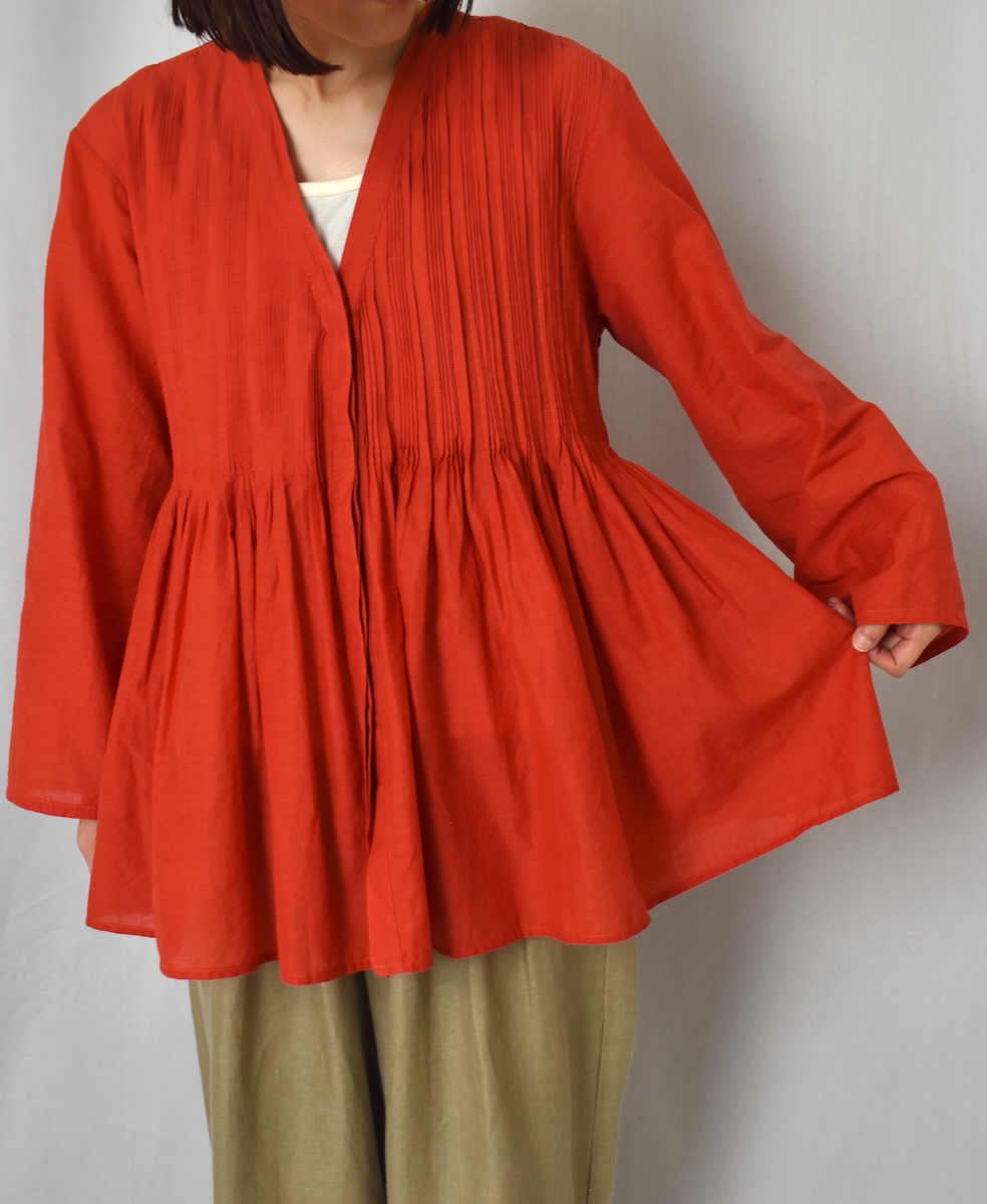 INMDS25041(ブラウス)100s KHADI(100s×150s) WRAP BLOUSE WITH RANDOM PLEATS