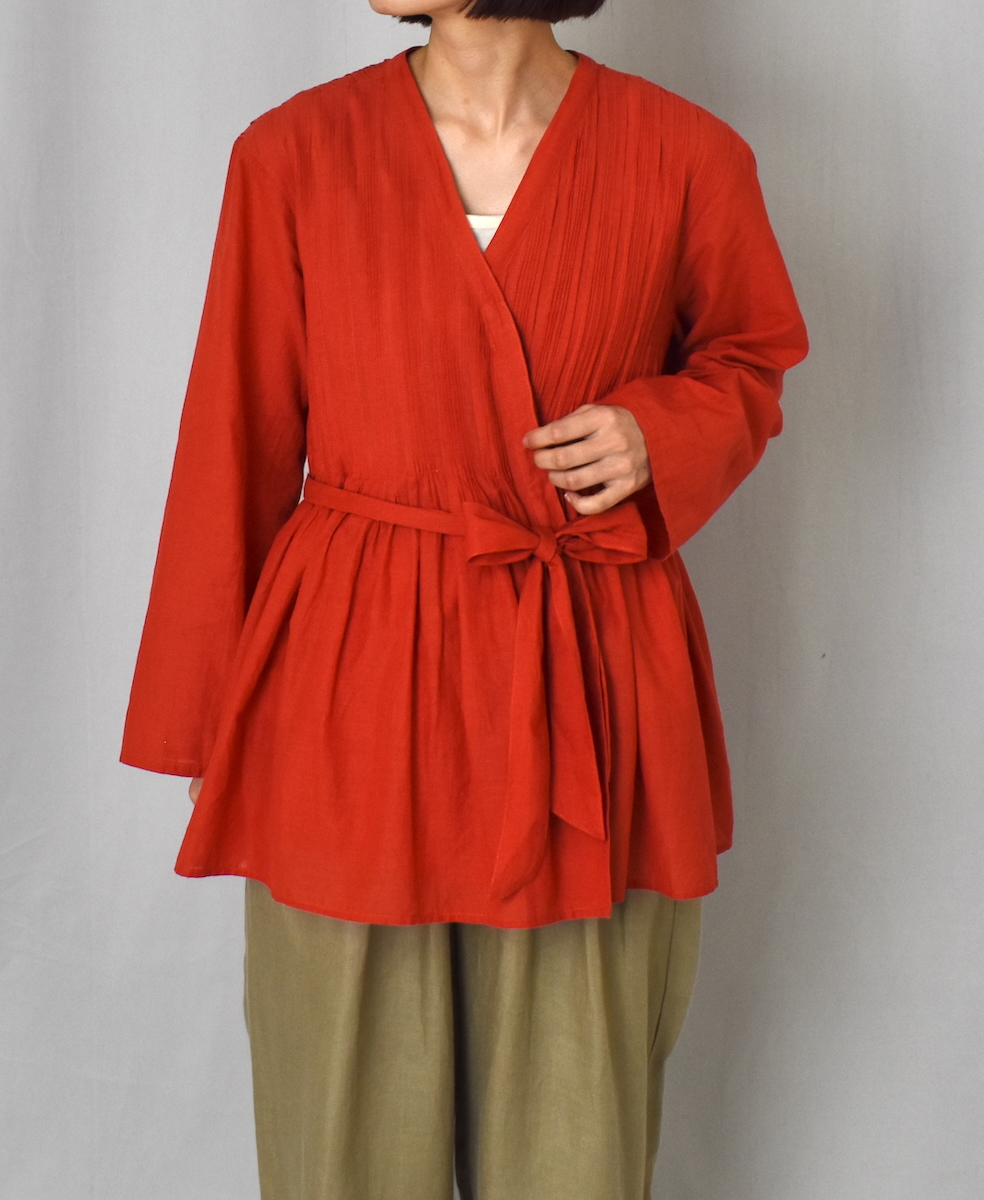 INMDS25041(ブラウス)100s KHADI(100s×150s) WRAP BLOUSE WITH RANDOM PLEATS