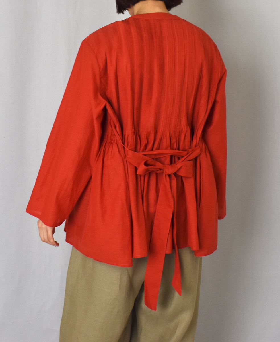 INMDS25041(ブラウス)100s KHADI(100s×150s) WRAP BLOUSE WITH RANDOM PLEATS