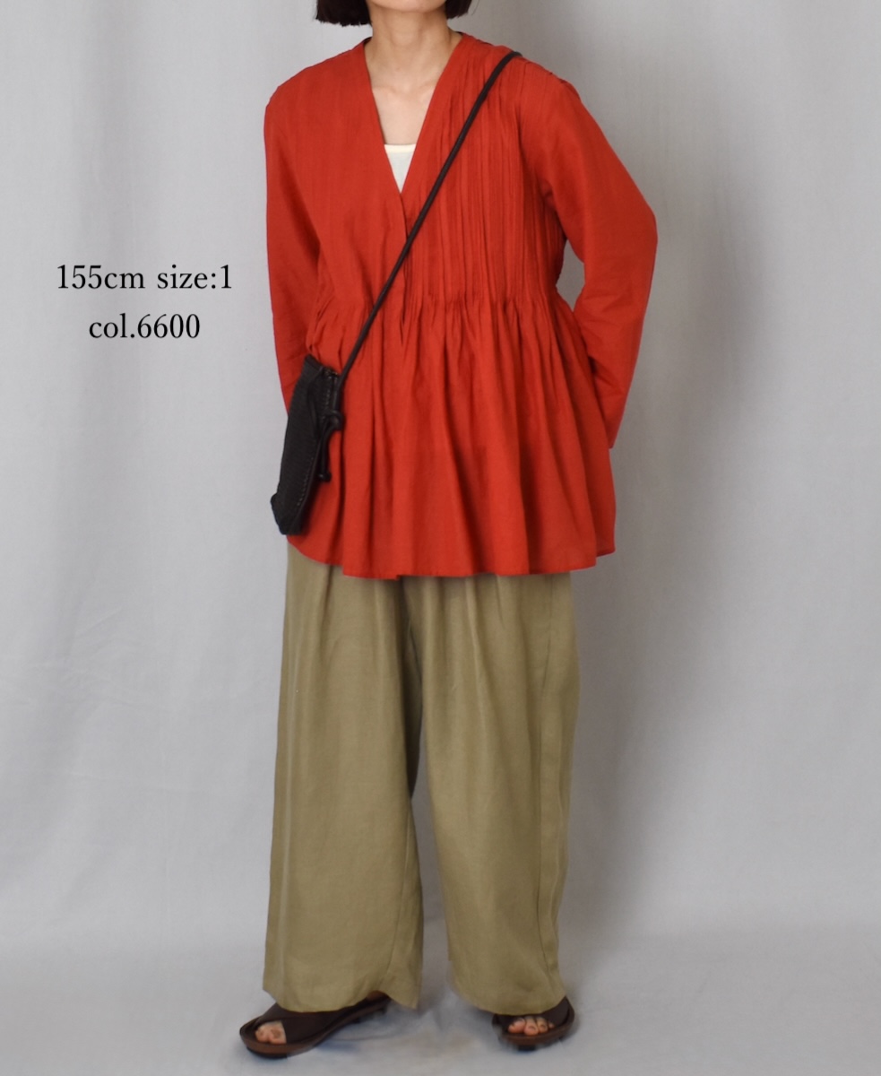 INMDS25041(ブラウス)100s KHADI(100s×150s) WRAP BLOUSE WITH RANDOM PLEATS