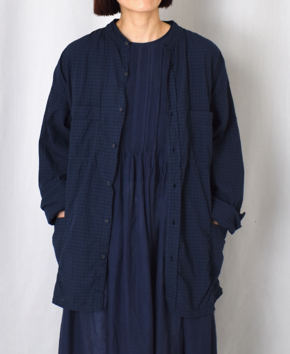 IMDSH2521CCD(シャツ) HANDWOVEN COTTON CHECK(OVERDYE) MDS BANDED COLLAR SHIRT