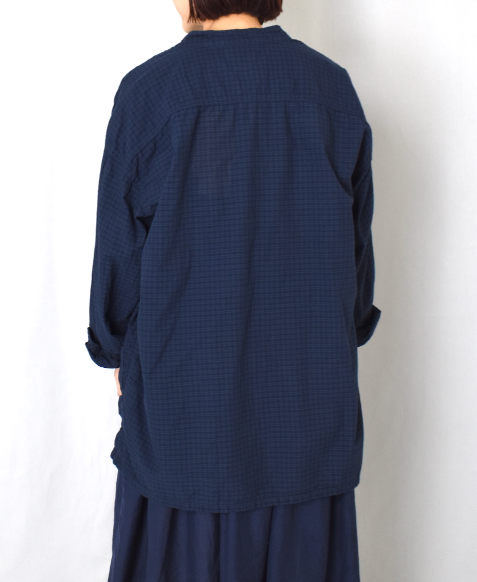 IMDSH2521CCD(シャツ) HANDWOVEN COTTON CHECK(OVERDYE) MDS BANDED COLLAR SHIRT