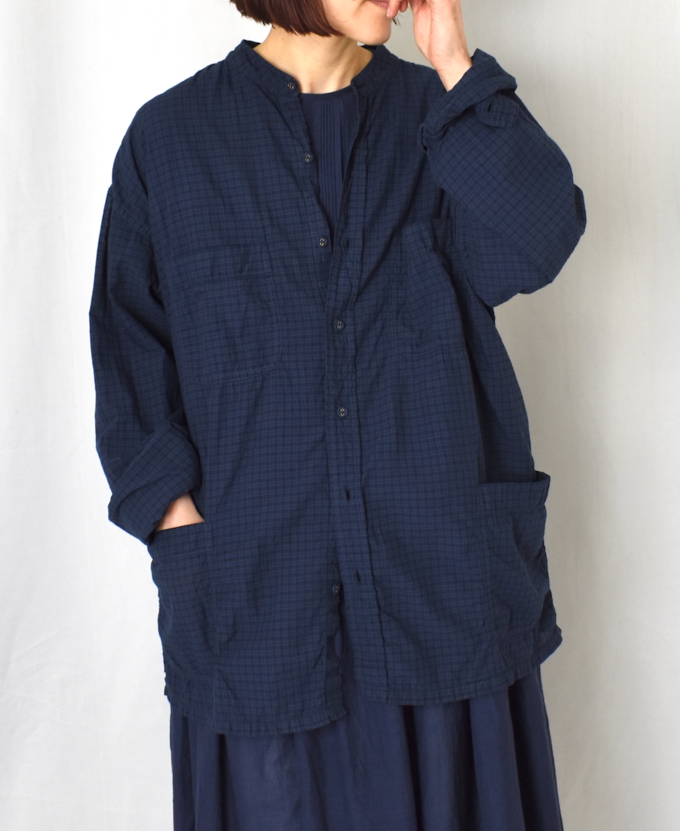 IMDSH2521CCD(シャツ) HANDWOVEN COTTON CHECK(OVERDYE) MDS BANDED COLLAR SHIRT