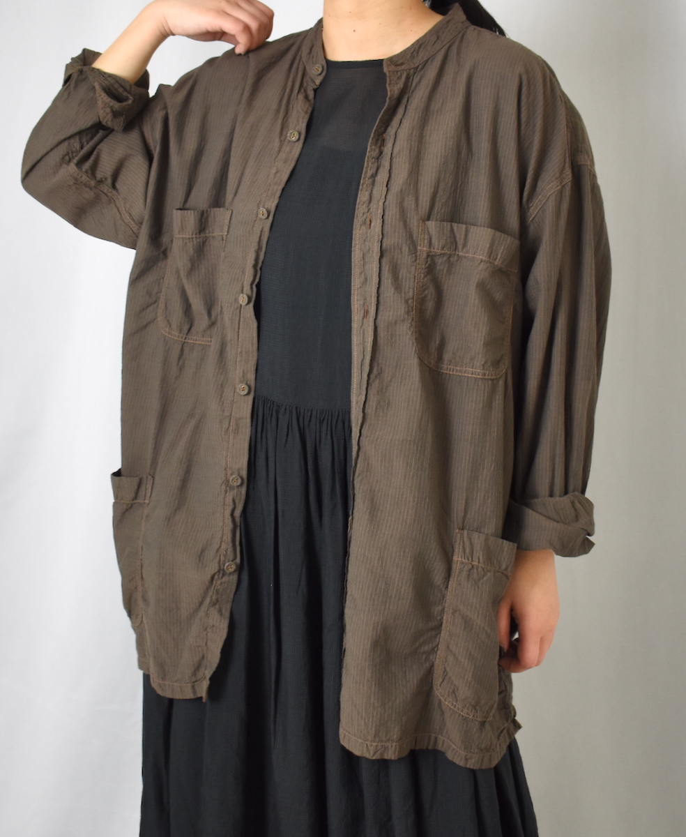 IMDSH2521CSD(シャツ) HANDWOVEN COTTON STRIPE(OVERDYE) MDS BANDED COLLAR SHIRT