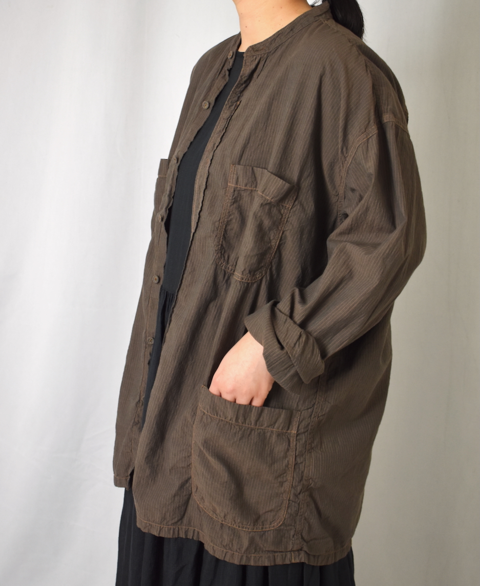 IMDSH2521CSD(シャツ) HANDWOVEN COTTON STRIPE(OVERDYE) MDS BANDED COLLAR SHIRT
