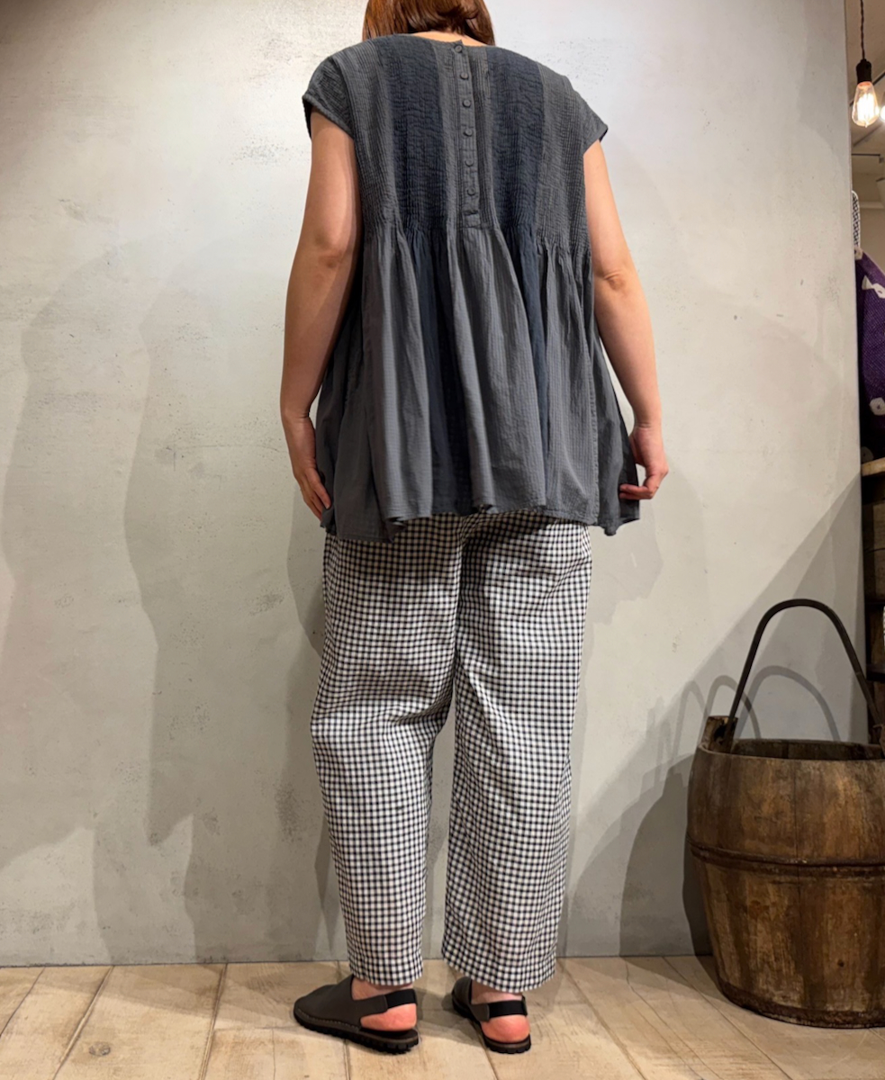 NMDS25231D(シャツ) COTTON&LINEN PATCHWORK(OVERDYE) CREW-NECK F/SL SHIRT WITH MINI PINTUCK