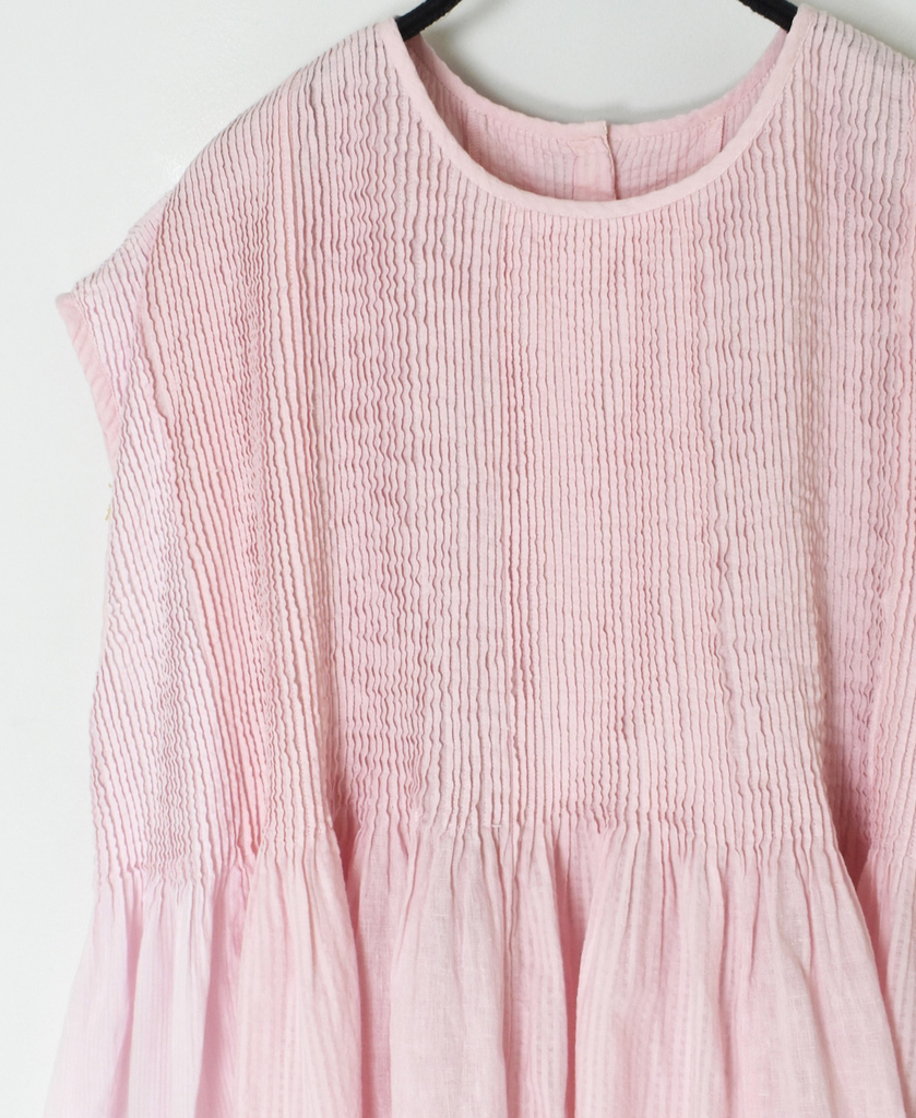 NMDS25231D(シャツ) COTTON&LINEN PATCHWORK(OVERDYE) CREW-NECK F/SL SHIRT WITH MINI PINTUCK