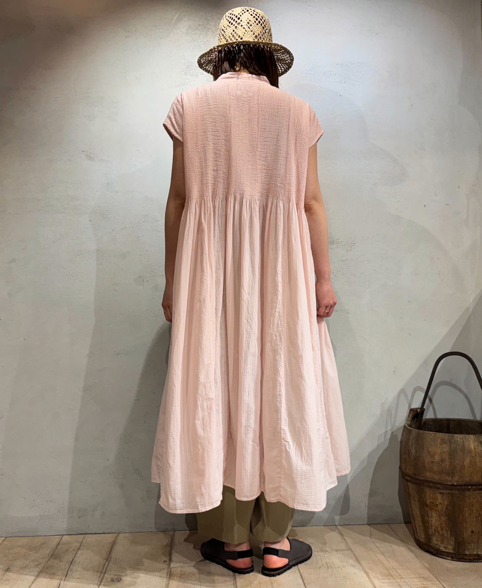 NMDS25234D(シャツ) COTTON&LINEN PATCHWORK(OVERDYE) CREW-NECK BANDED F/SL SHIRT DRESS WITH MINI PINTUCK
