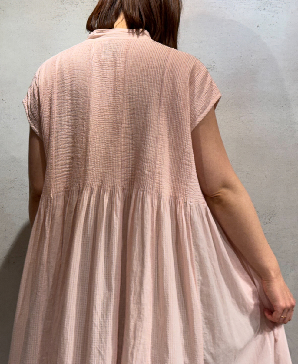 NMDS25234D(シャツ) COTTON&LINEN PATCHWORK(OVERDYE) CREW-NECK BANDED F/SL SHIRT DRESS WITH MINI PINTUCK