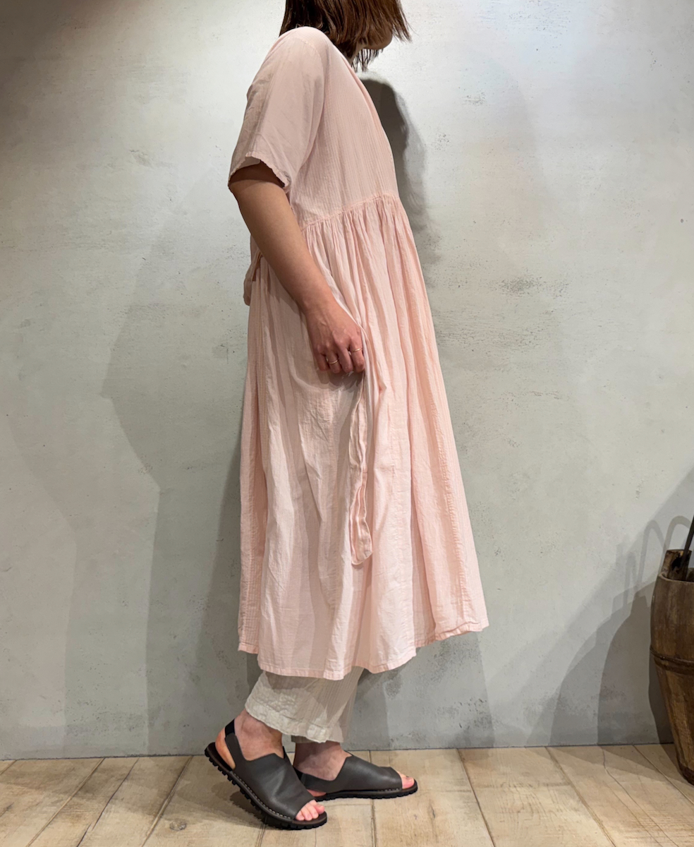 NMDS25233D(ワンピース) COTTON&LINEN PATCHWORK(OVERDYE) GATHERED WRAP DRESS