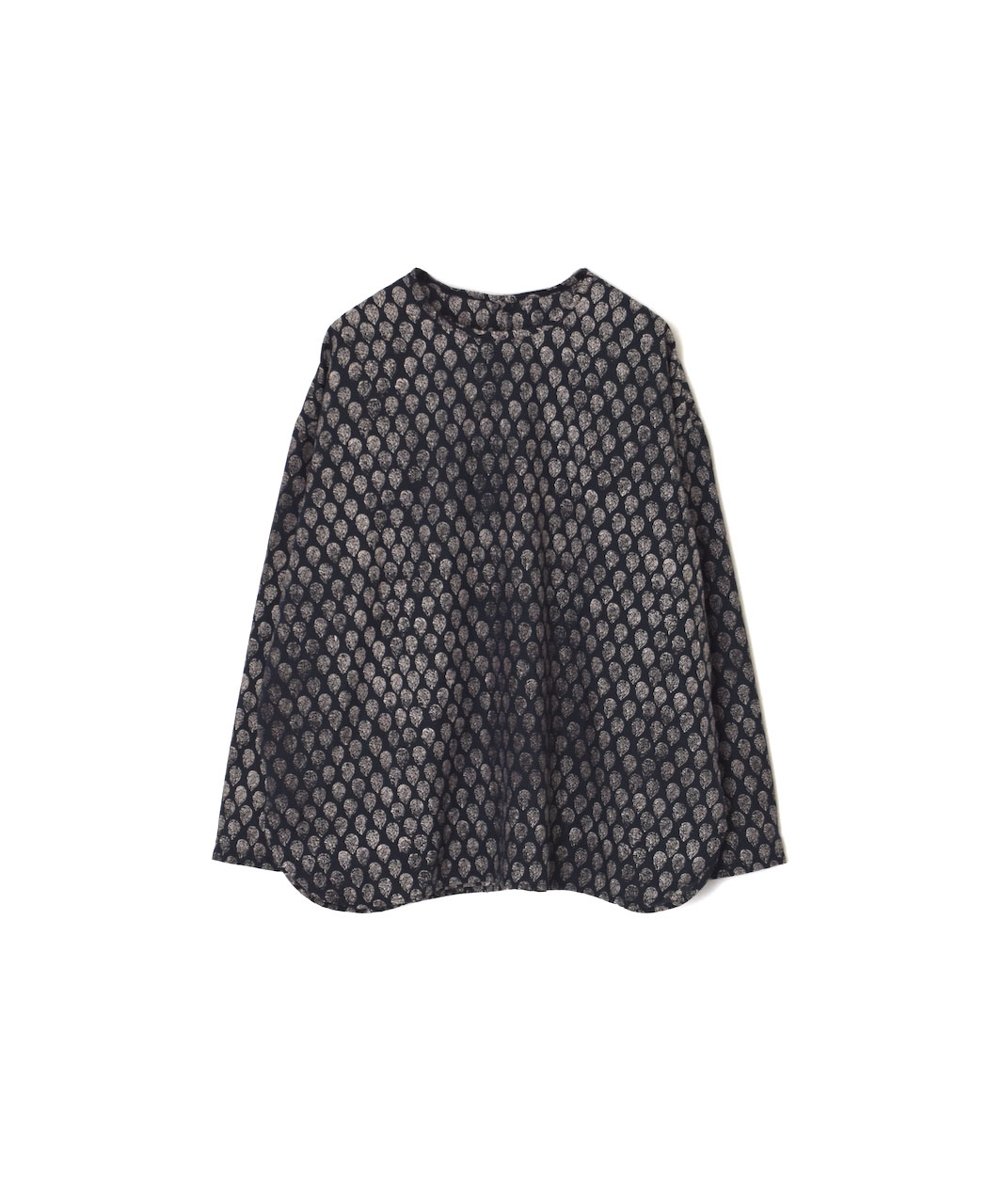 INMDS25112(プルオーバー) COTTON SILK HAND SCREEN LEAF PRINT BACK OPENING CREW-NECK PULLOVER