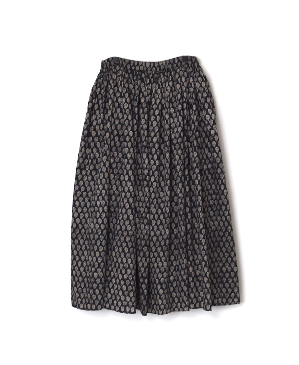 INMDS25115(スカート) COTTON SILK HAND SCREEN LEAF PRINT GATHERED SKIRT