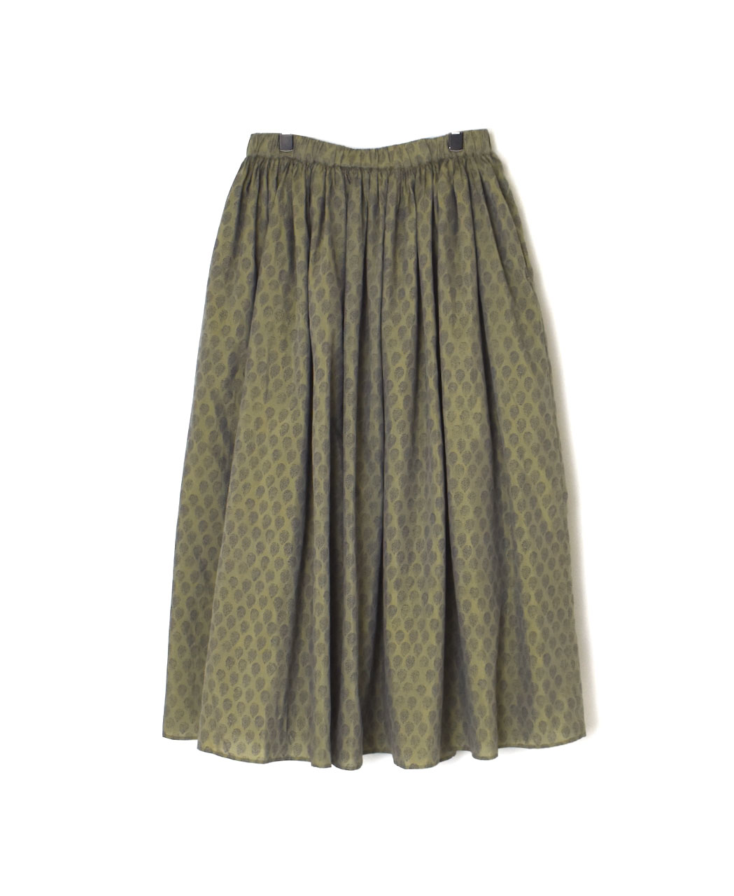 INMDS25115(スカート) COTTON SILK HAND SCREEN LEAF PRINT GATHERED SKIRT