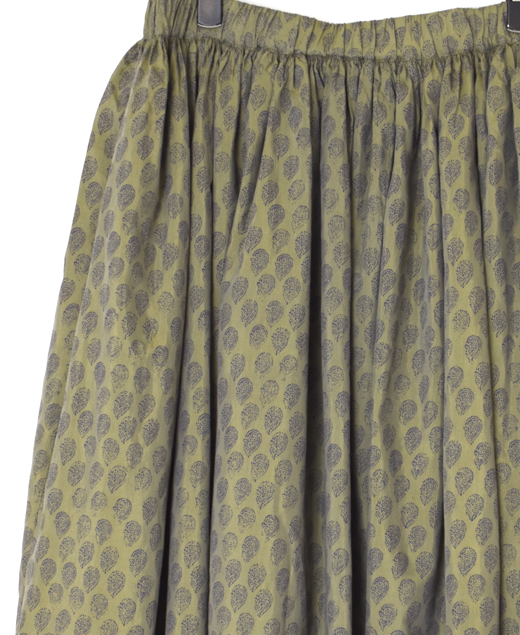 INMDS25115(スカート) COTTON SILK HAND SCREEN LEAF PRINT GATHERED SKIRT
