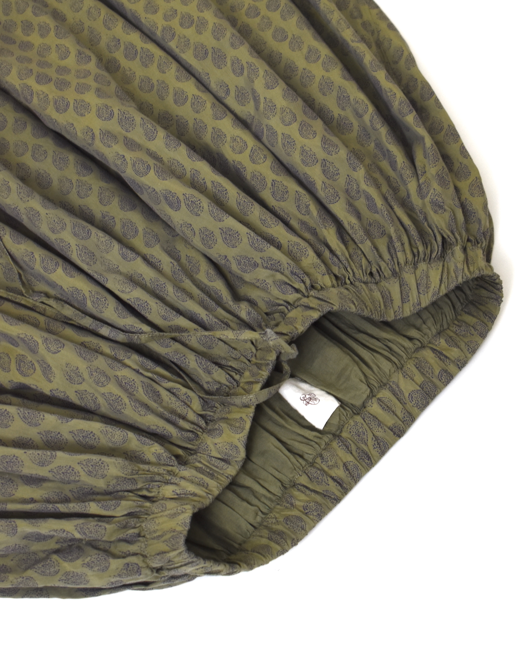 INMDS25115(スカート) COTTON SILK HAND SCREEN LEAF PRINT GATHERED SKIRT