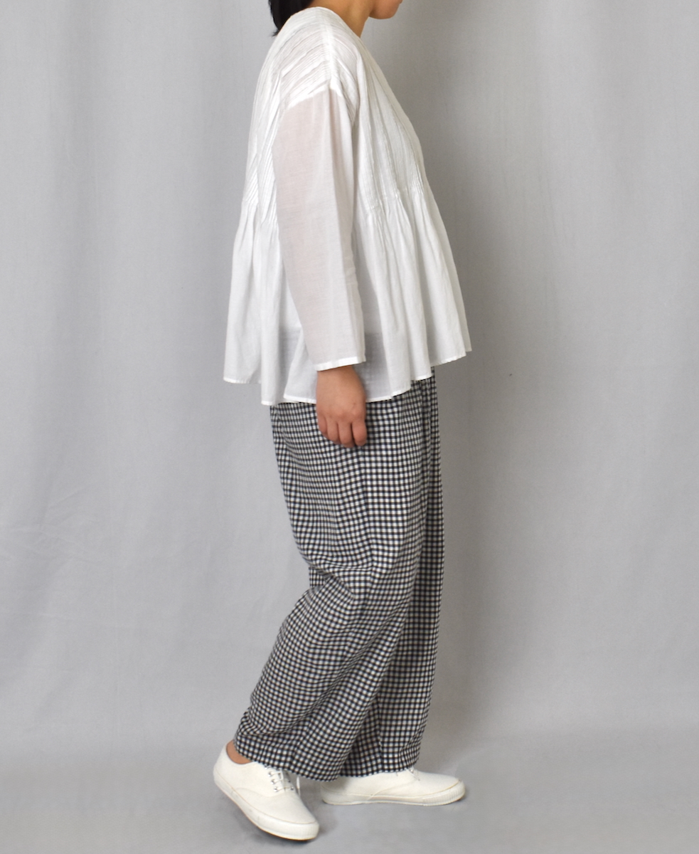 INMDS25025(パンツ) HANDWOVEN COTTON/SILK GINGHAM CHECK 2TUCK TAPERED EASY PANTS