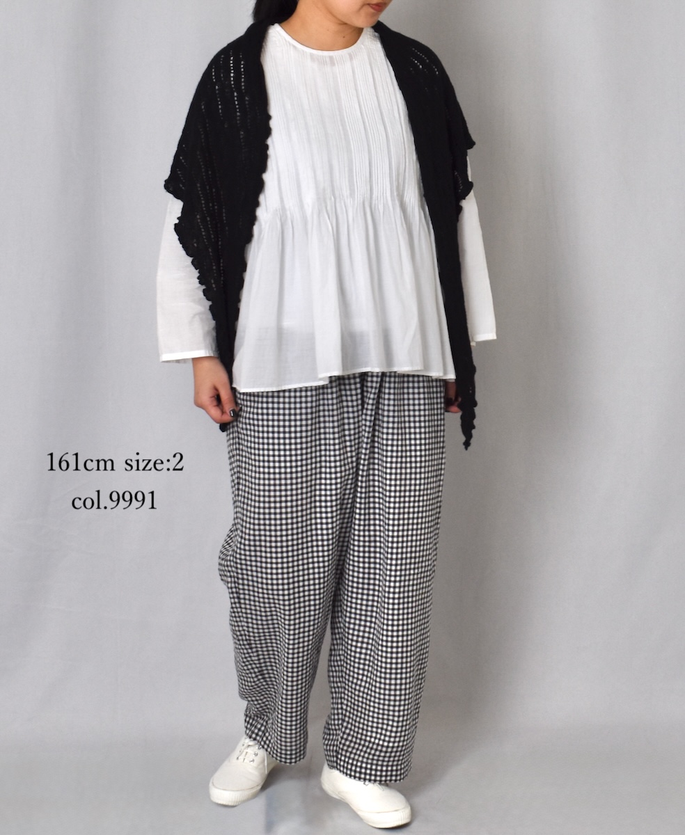 INMDS25025(パンツ) HANDWOVEN COTTON/SILK GINGHAM CHECK 2TUCK TAPERED EASY PANTS