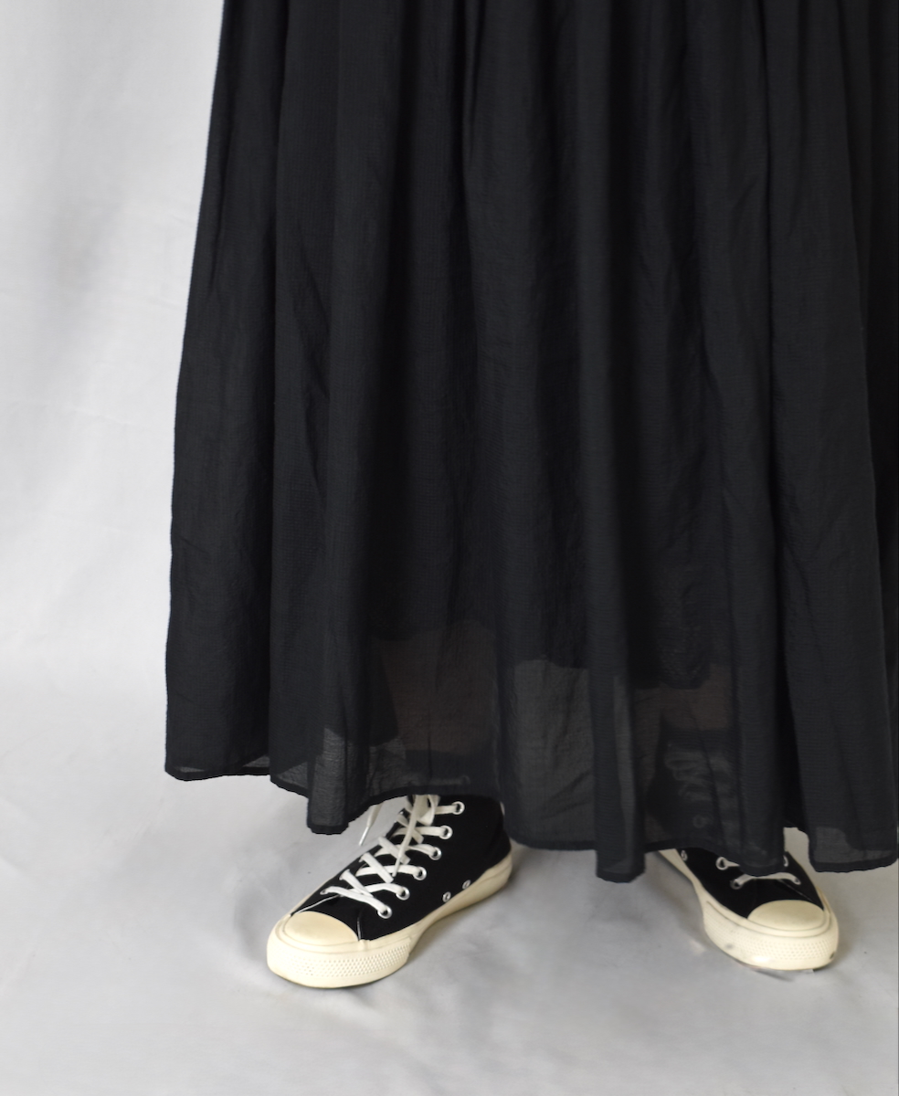 INMDS25034(ワンピース) HANDWOVEN SILK/COTTON MICRO CHECK FRENCH/SL BACK OPENING DRESS WITH RAJASTHAN TUCK GATHER
