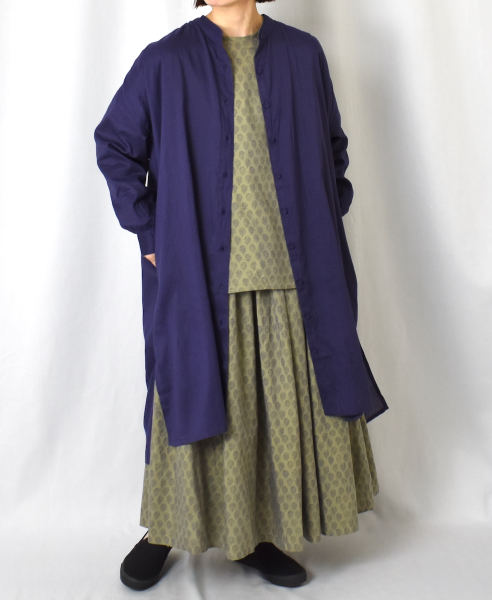 INMDS25115(スカート) COTTON SILK HAND SCREEN LEAF PRINT GATHERED SKIRT