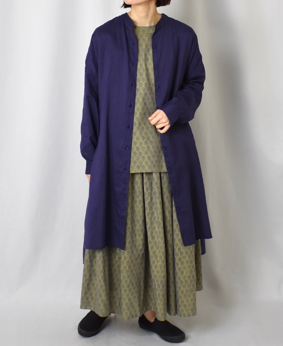 INMDS25112(プルオーバー) COTTON SILK HAND SCREEN LEAF PRINT BACK OPENING CREW-NECK PULLOVER
