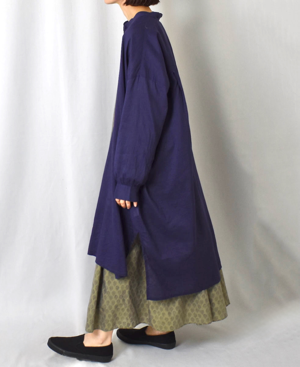INMDS25033(シャツ) HANDWOVEN SILK/COTTON MICRO CHECK BANDED COLLAR MAXI SHIRT