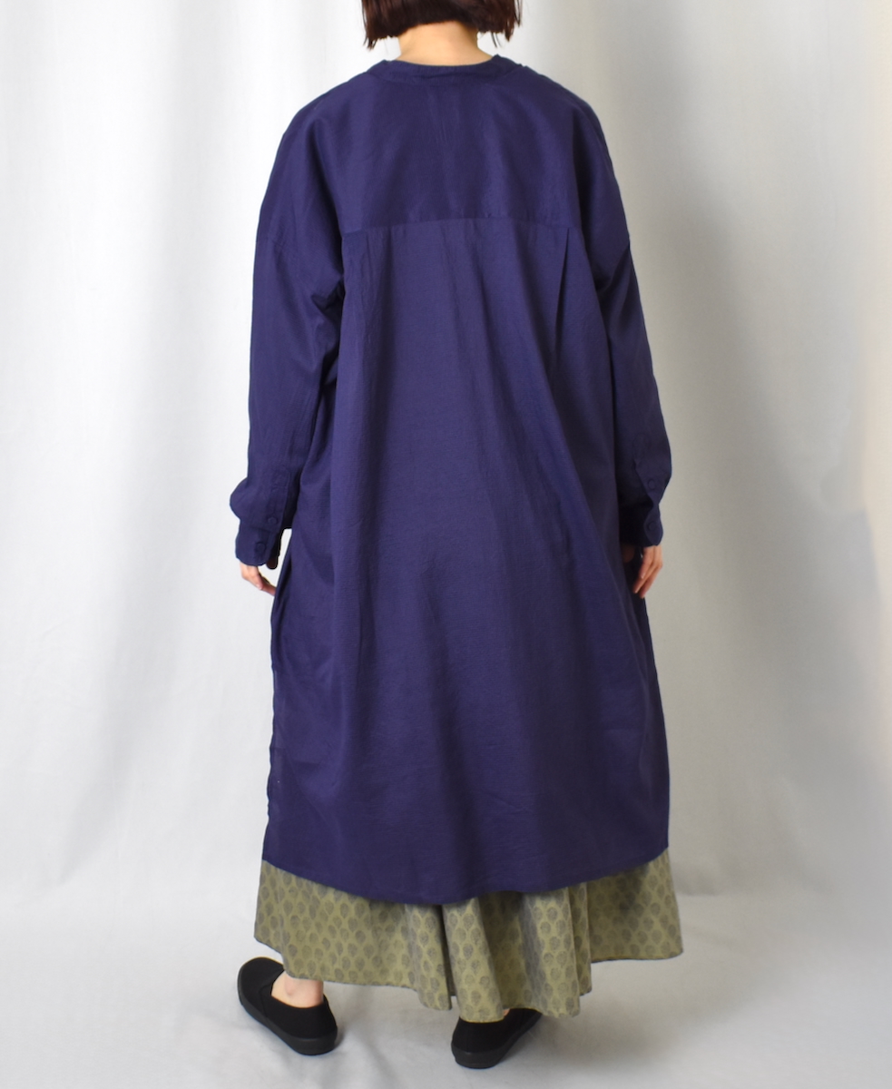 INMDS25033(シャツ) HANDWOVEN SILK/COTTON MICRO CHECK BANDED COLLAR MAXI SHIRT