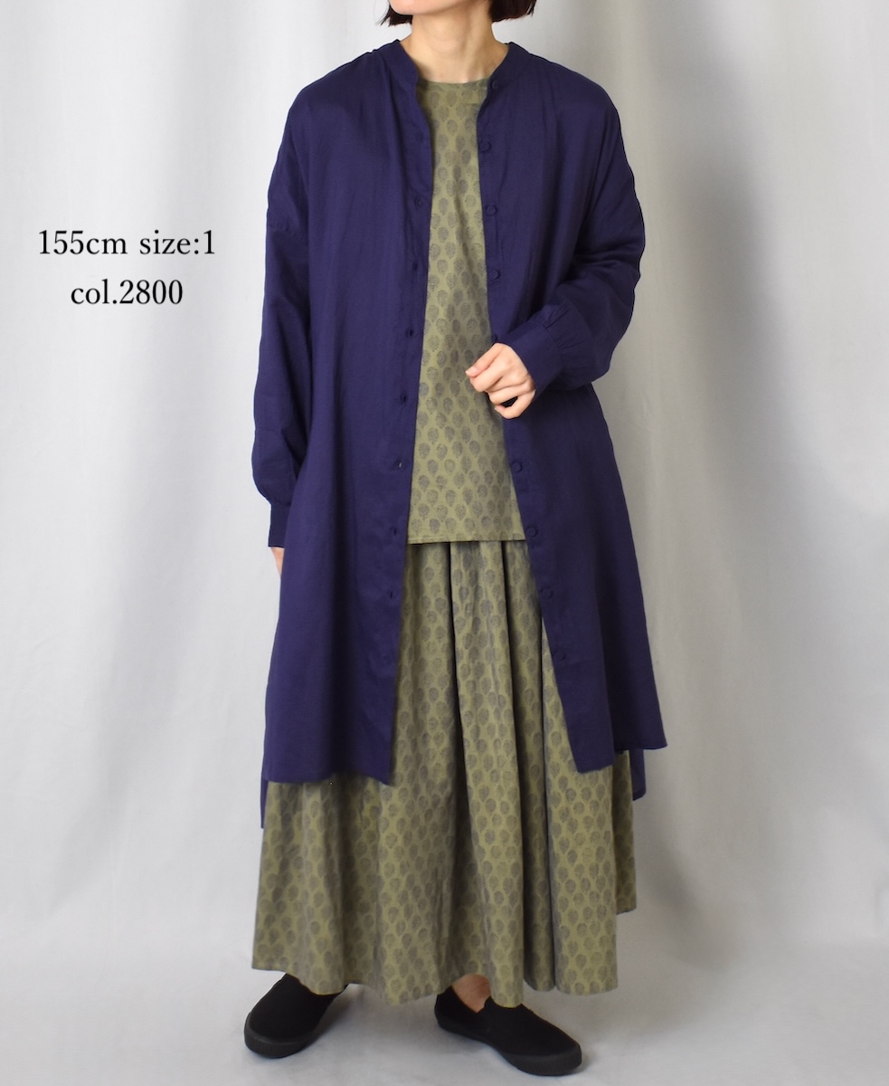 INMDS25033(シャツ) HANDWOVEN SILK/COTTON MICRO CHECK BANDED COLLAR MAXI SHIRT