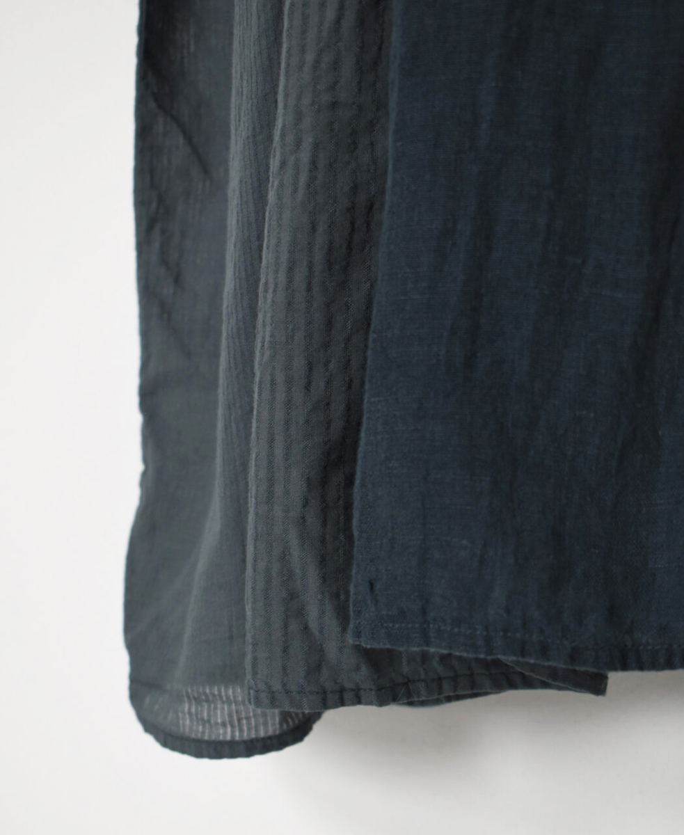NMDS25234D(シャツ) COTTON&LINEN PATCHWORK(OVERDYE) CREW-NECK BANDED F/SL SHIRT DRESS WITH MINI PINTUCK