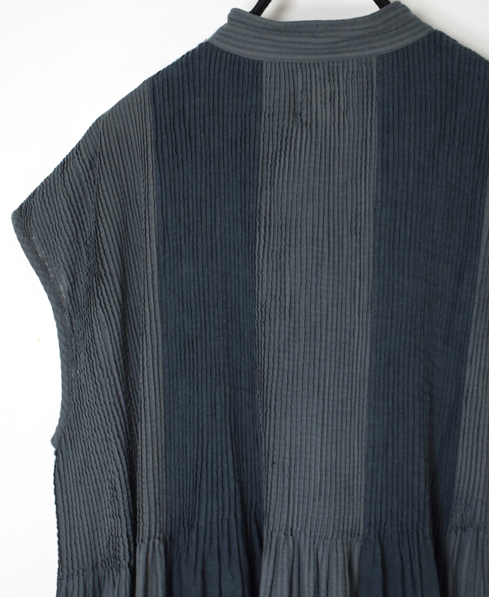 NMDS25234D(シャツ) COTTON&LINEN PATCHWORK(OVERDYE) CREW-NECK BANDED F/SL SHIRT DRESS WITH MINI PINTUCK