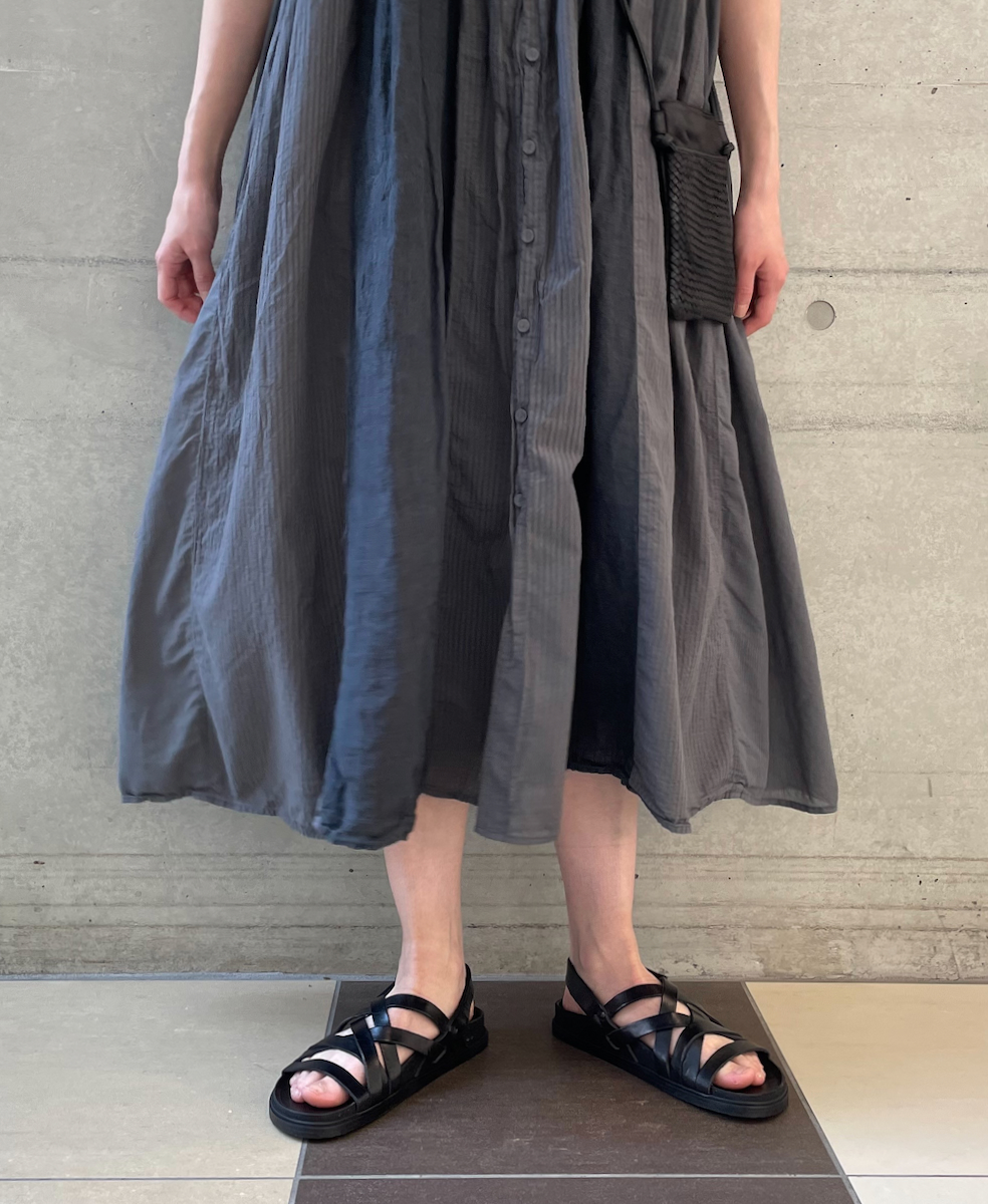 NMDS25234D(シャツ) COTTON&LINEN PATCHWORK(OVERDYE) CREW-NECK BANDED F/SL SHIRT DRESS WITH MINI PINTUCK