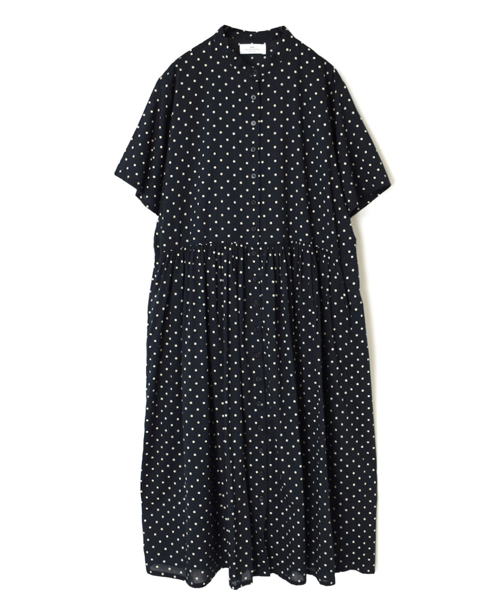 NSL22013 (ワンピース) 80s COTTON VOILE DOT PRINT BANDED COLLAR S/SL DRESS