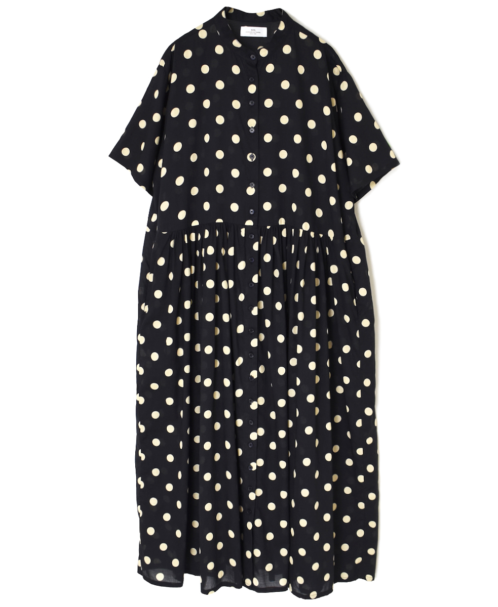 NSL22013 (ワンピース) 80s COTTON VOILE DOT PRINT BANDED COLLAR S/SL DRESS