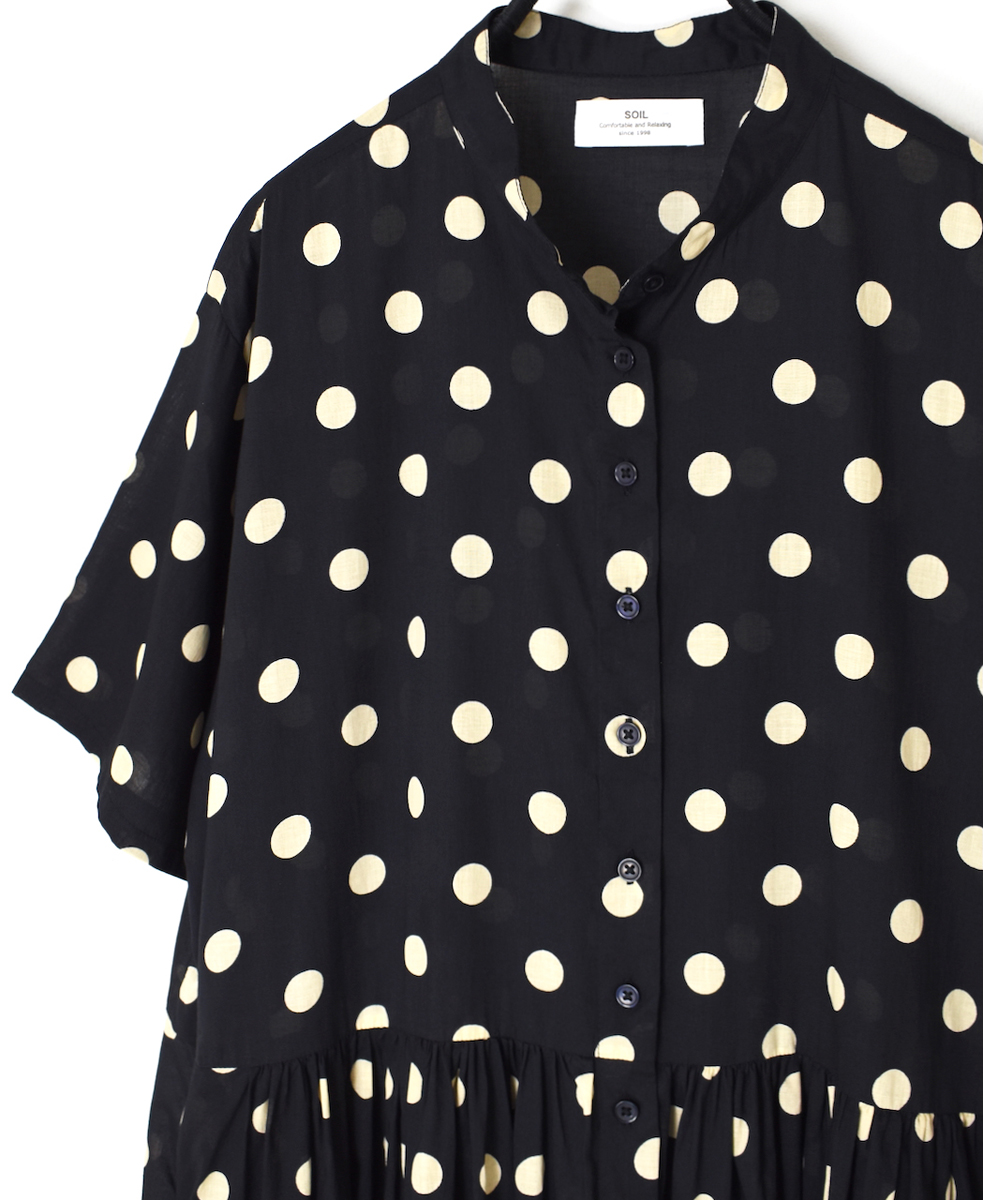 NSL22013 (ワンピース) 80s COTTON VOILE DOT PRINT BANDED COLLAR S/SL DRESS