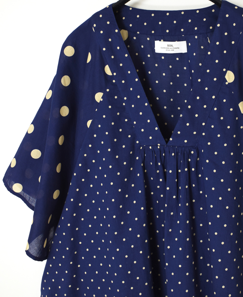 NSL25015(シャツ) 80s VOILE DOT PRINT(PATCHWORK) V-NECK FRARED SLEEVE PULLOVER
