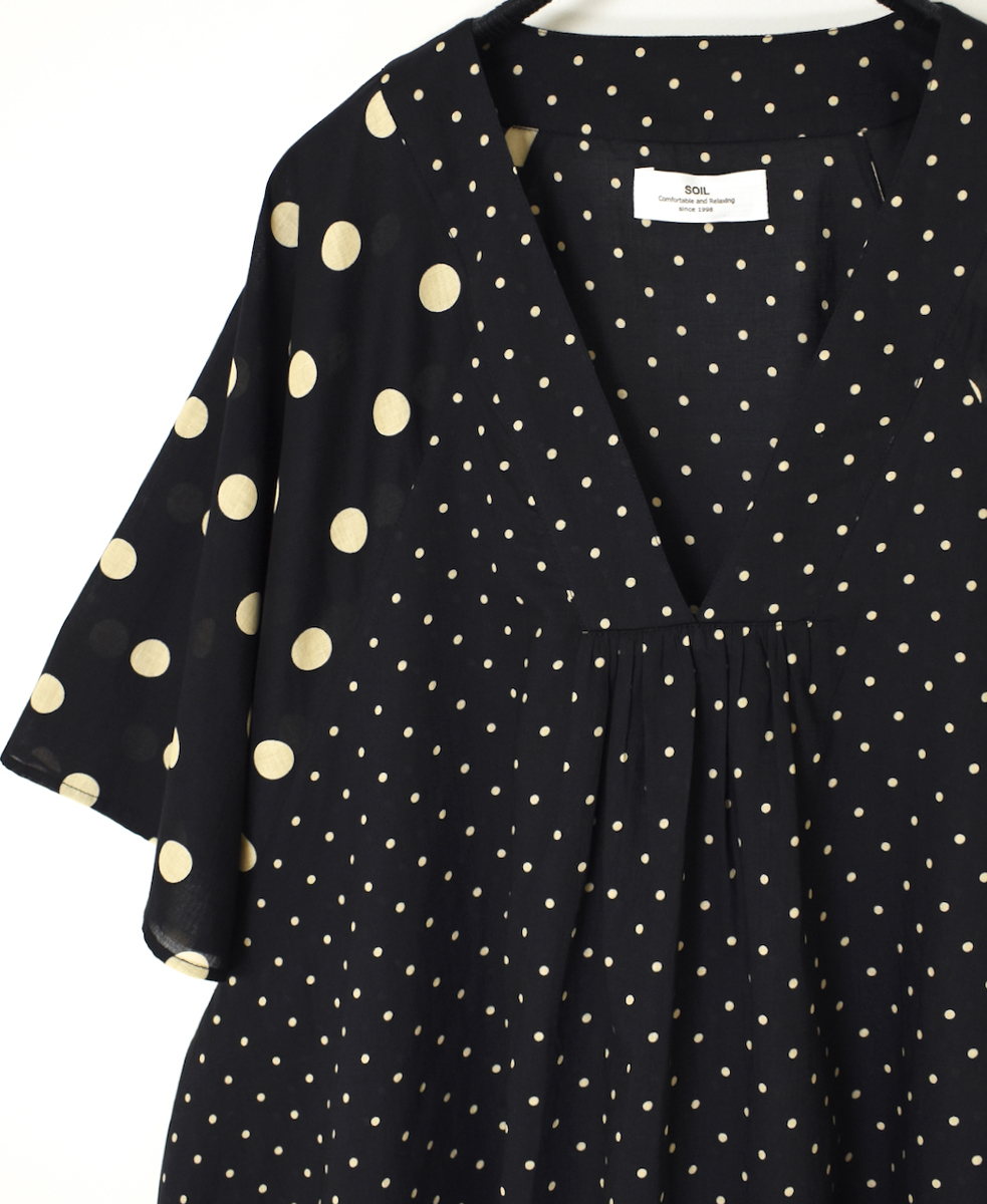 NSL25015(シャツ) 80s VOILE DOT PRINT(PATCHWORK) V-NECK FRARED SLEEVE PULLOVER