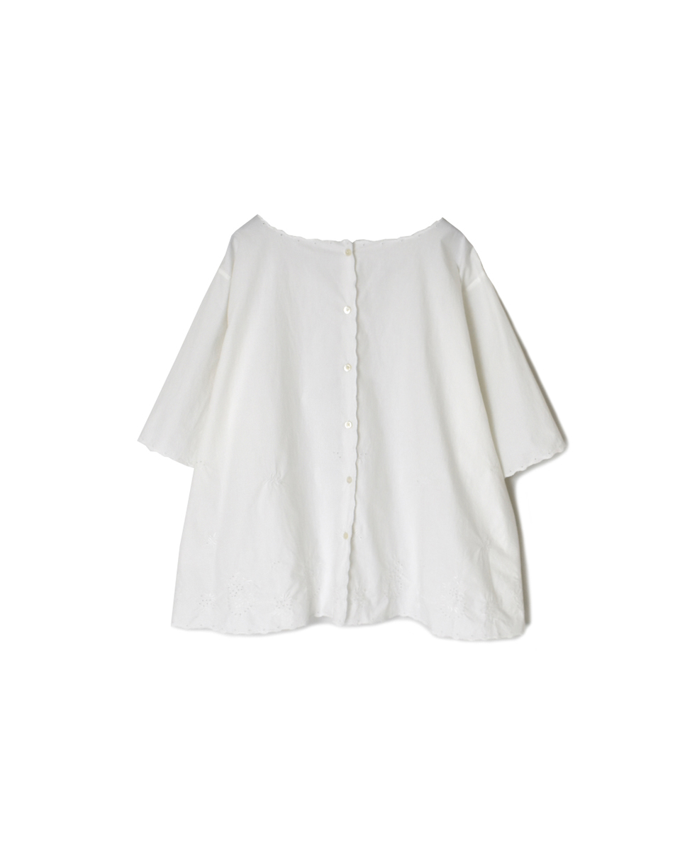 INSL25232(シャツ) 60s POPLIN PLAIN WITH CUT WORK EMBROIDERY BACK OPENING S/SL SMOCK