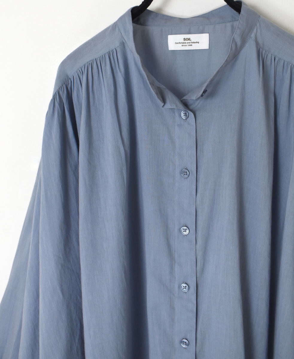 NSL25041(シャツ) 80s COTTON VOILE PLAIN BANDED COLLAR GATHER SHIRT