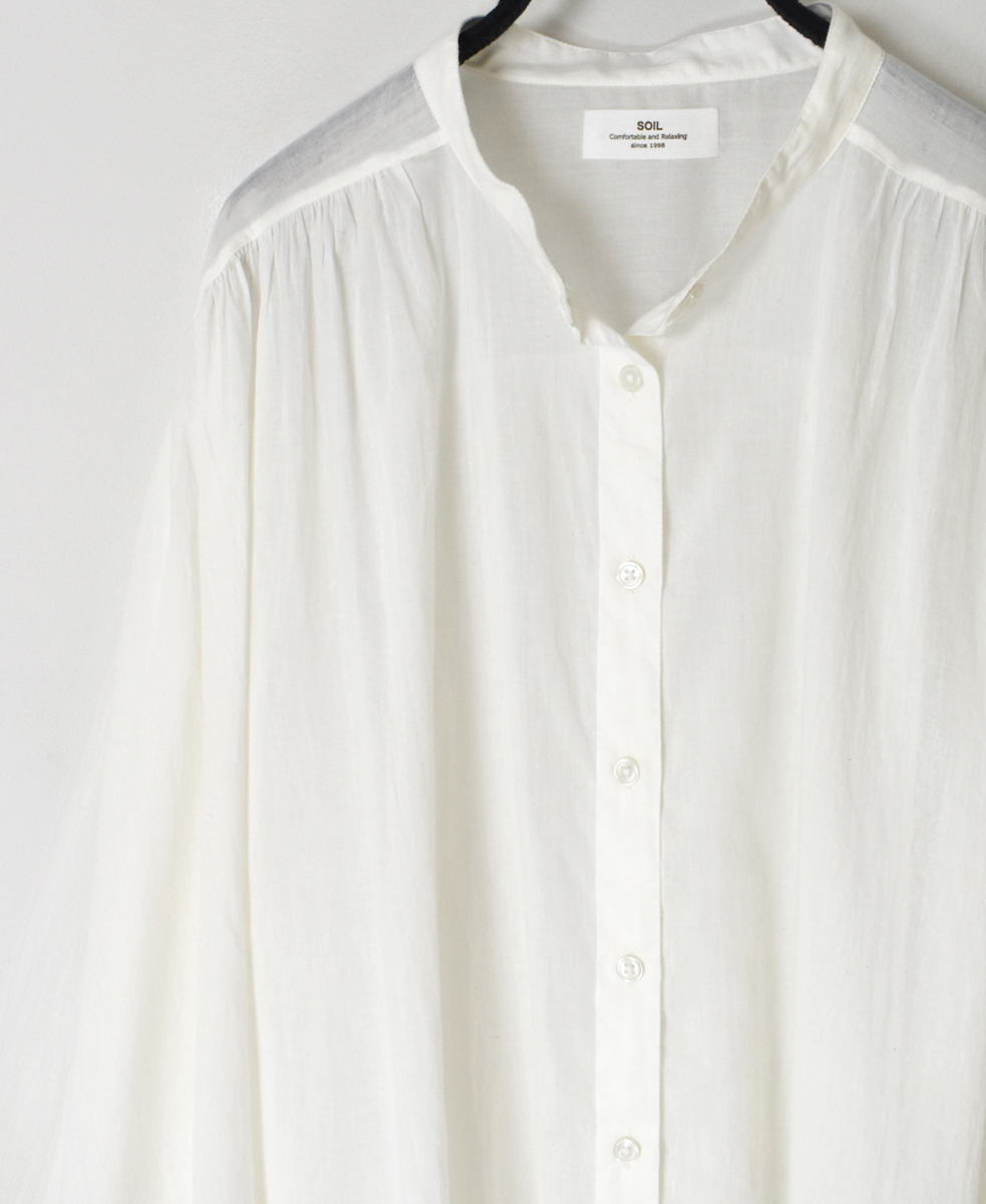 NSL25041(シャツ) 80s COTTON VOILE PLAIN BANDED COLLAR GATHER SHIRT