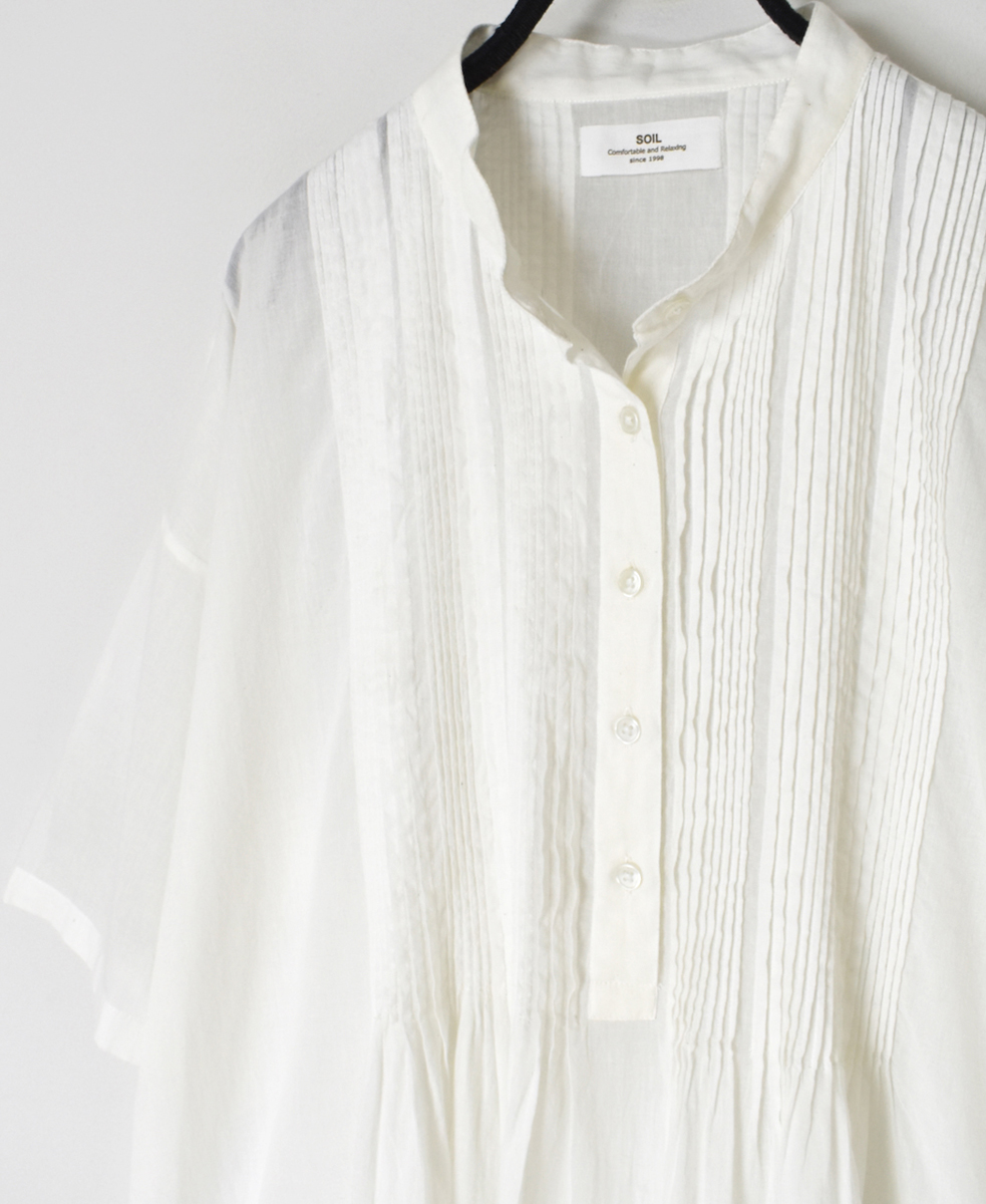NSL25043(シャツ) 80s COTTON VOILE PLAIN BANDED COLLAR S/SL PINTUCK SHIRT