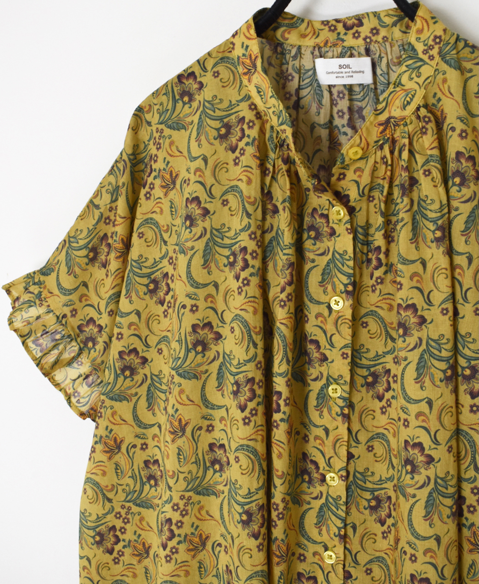 NSL25091(シャツ) 80s VOILE PAISLEY FLOWER PRINT BANDED COLLAR FRILL/SL SHIRT