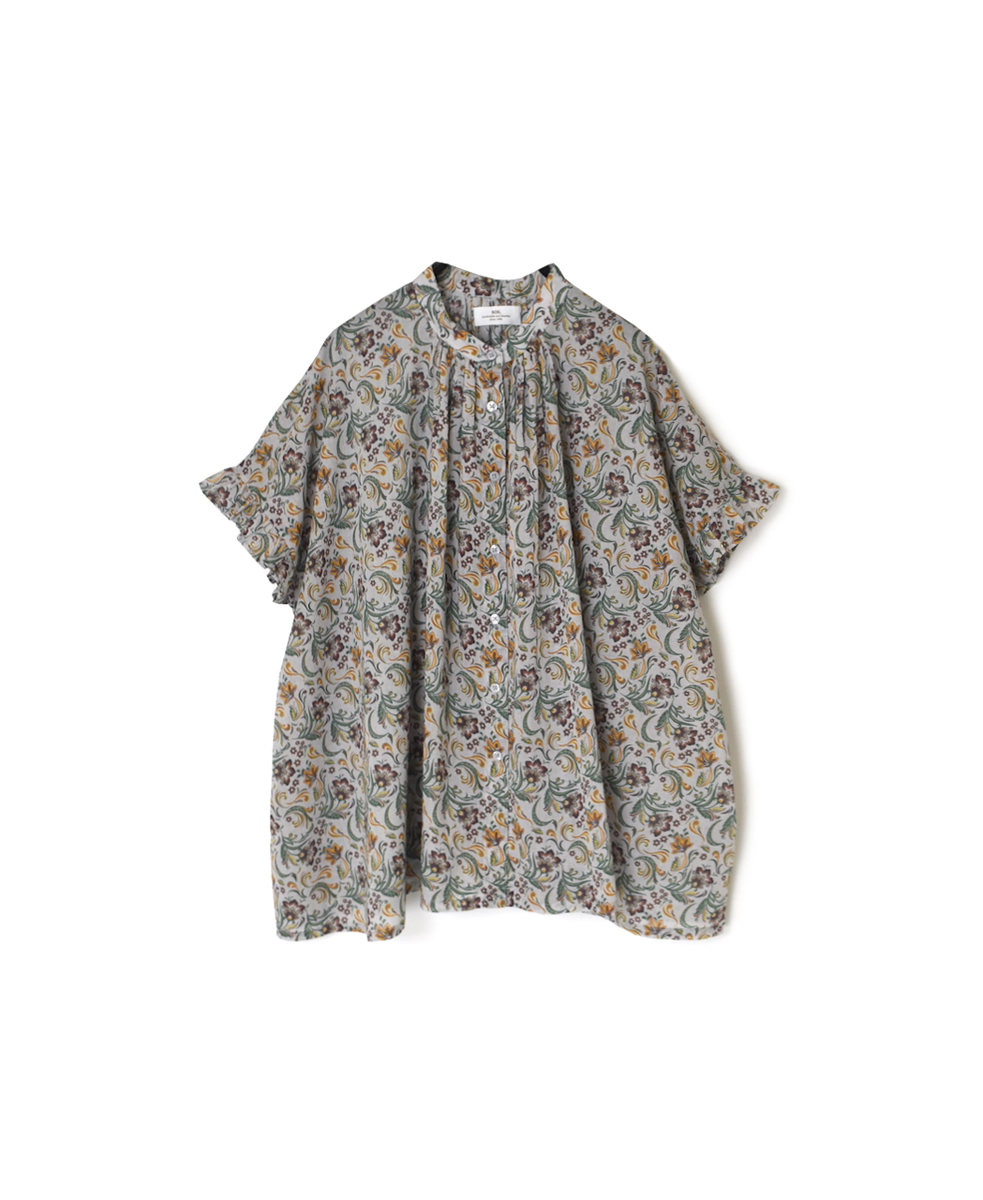 NSL25091(シャツ) 80s VOILE PAISLEY FLOWER PRINT BANDED COLLAR FRILL/SL SHIRT