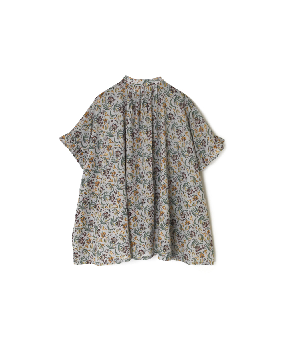 NSL25091(シャツ) 80s VOILE PAISLEY FLOWER PRINT BANDED COLLAR FRILL/SL SHIRT