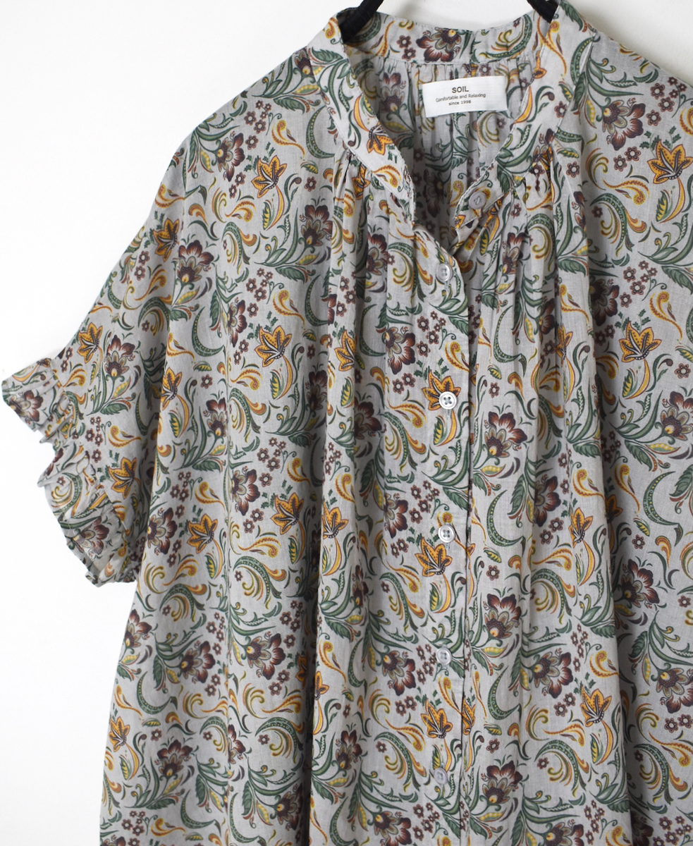 NSL25091(シャツ) 80s VOILE PAISLEY FLOWER PRINT BANDED COLLAR FRILL/SL SHIRT